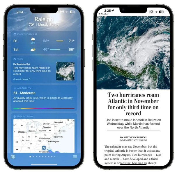 建水苹果14维修分享iPhone 14手机如何看天气时顺带看新闻 