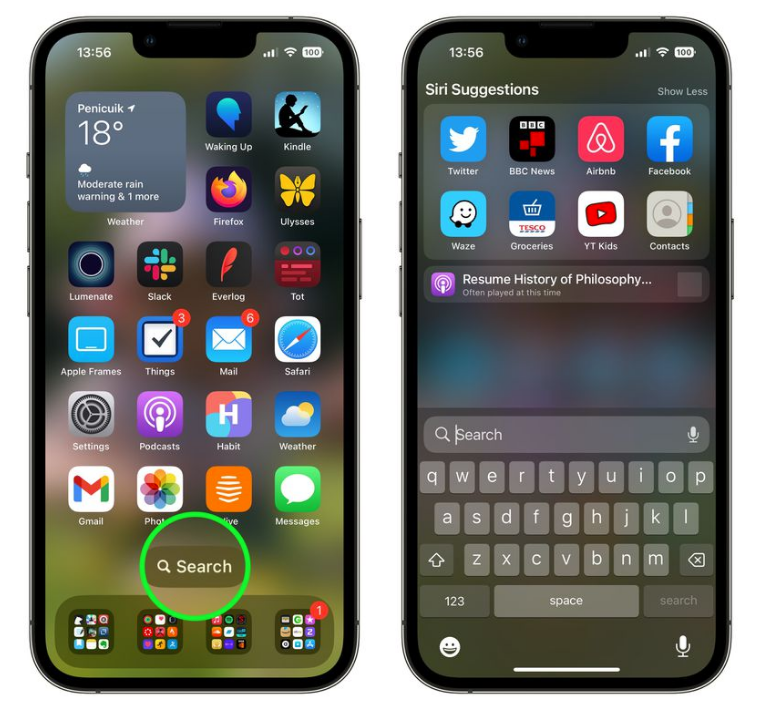 建水苹果手机维修分享升级到 iOS 16 后，如何删除主屏幕上的搜索按钮 