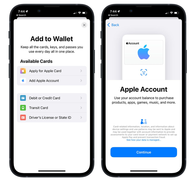 建水苹果手机维修分享iOS 15.5钱包App如何添加 Apple 账户 