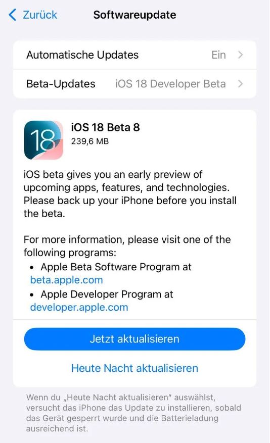 建水苹果手机维修分享苹果 iOS / iPadOS 18 开发者预览版 Beta 8 发布 